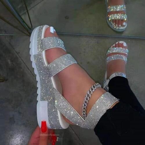 Women Sandals 2021 Summer Sandals Rhinestone Slippers Shoes Open Toe Outdoor Plus Size 36-43 Sandalia Plataforma Zapato Mujer