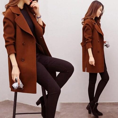 Women Wool Blend Warm Long Coat Female Slim Fit Lapel Woolen Overcoat Autumn Winter Cashmere Outerwear Plus Size