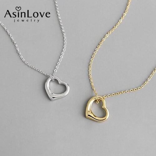 AsinLove Unique Real 925 Sterling Silver Hollow Love Pendant Necklace 18K Gold Necklaces for Women Fine Jewelry Valentine Gift