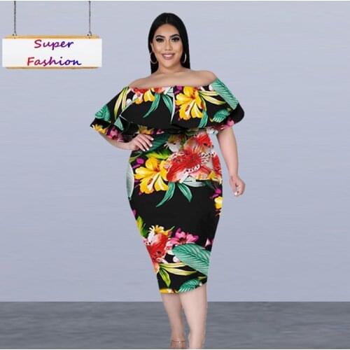 XL-4XL summer 2021 large plus size women clothing fashion elegant casual slash neck short sleeve dress Wholesale Dropshipping