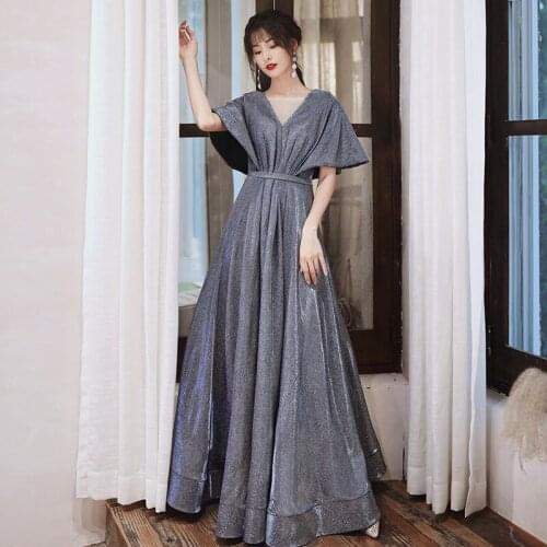 Sexy V-Neck Sequins A-Line Evening Dress Women Back Bandage Formal Gowns Robe De Soiree Cheongsam 3XL