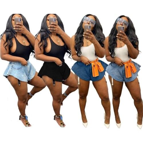 ZKYZWX Sexy Plus Size Denim Shorts Summer Vacation Outfits for Women Loose Scalloped Shorts Vintage Y2k Clothes Clubwear Jeans