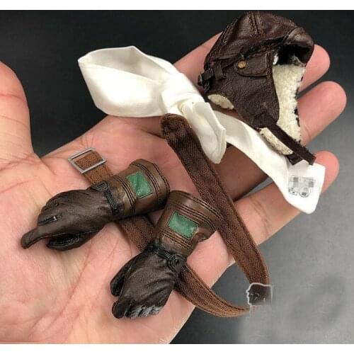 1/6th Japanese Pilot Leather Cap+Gloves+Scarf+Belt Model For 12" Male Figure
