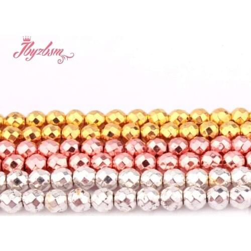 4mm Round Beads Ball Faceted Hematite Natural Stone Beads For DIY Necklace Bracelet Earring Jewelry Making Strand 15"