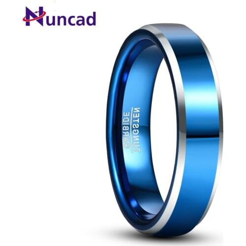 AAA Quality Fashion Electroplating Blue Chamfered Silver Color Men Tungsten Rings High Polish Engagement Rings Bijoux de Luxe