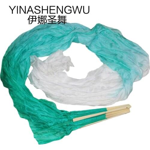 Stage Performance 100% Silk Belly Dance Fans Gradient Colour Dance Accessories Belly Dancing Silk Fans green+light green +white