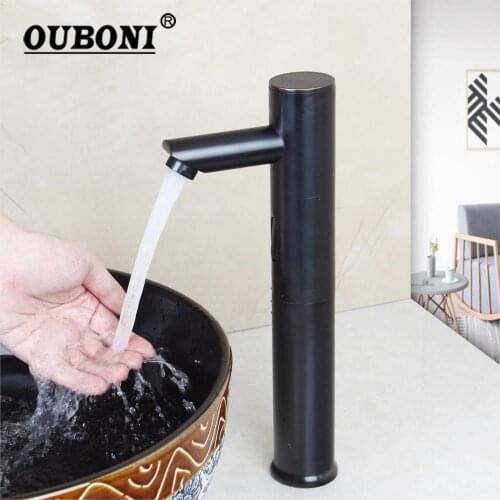 OUBONI Automatic Sensor Faucet Bathroom Basin Sink Faucet Oil Rubbed Bronze Water Mixer Tap Touch-Free Infrared Basin Tap