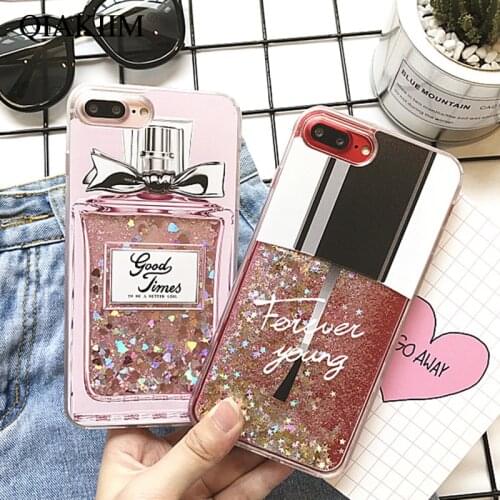 Liquid Glitter Nail polish Case For iPhone XS 11 Pro Max XR X 8 7 6 6S Plus Phone Cases Fashion Perfume Dynamic Quicksand Cover