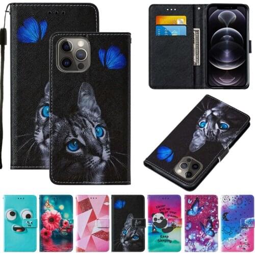 Cute Cat Flip Cover Case For iPhone 12 11 Pro Max 12 Mini XS Max XR X Ten 10 6 6S 7 8 Plus SE 2020 Wallet Cover Capa Coque Case