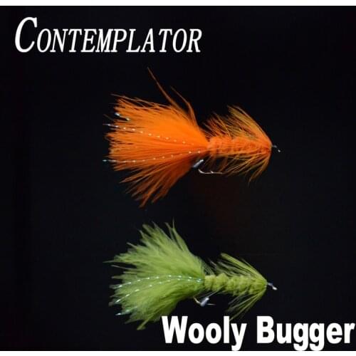 CONTEMPLATOR 10# 4pcs Wooly Bugger streamers fly fishing lures 2colors marabou feather saltwater/freshwater fly tying trout bait