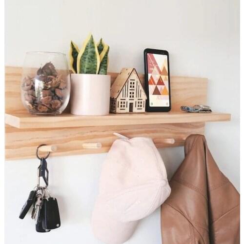 Wooden Hanger Wall Rack Entrance Keychain Coat Rack Housekeeper on wall For home Key box Clothes rack