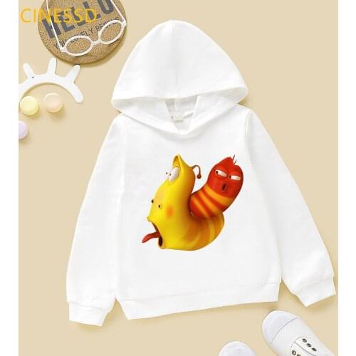 Funny cartoon animation larva kids hoodies for baby boys girls lovely childrens clothes winter thick cap sweatshirts outerwear