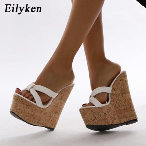 Eilyken Black White Women Wedge Slippers Fashion Open Toe Platform Sandals Summer Super High Heels Female Party Shoes Size 35-42