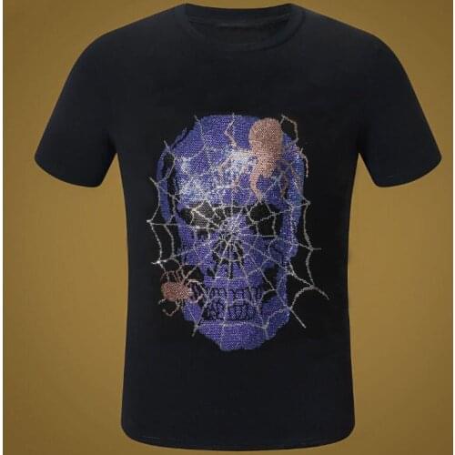 Man and women Hot drill Skull T-shirt O-Neck Short Sleeves Summer Casual Fashion Unisex Men And Women Tshirt