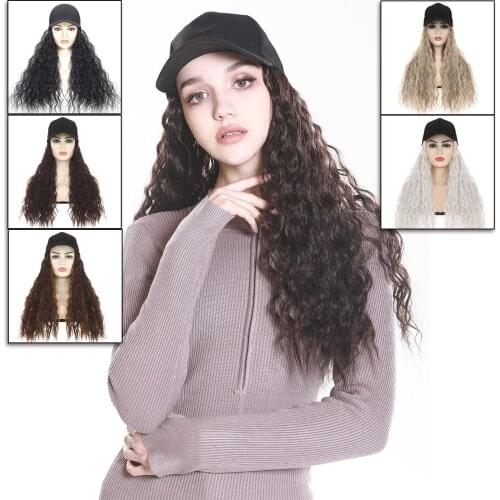 Hat With Hair Wig Blonde Baseball Cap Attached Long Kinky Curly Hairpiece Synthetic Fake Black Brown For Women Gril