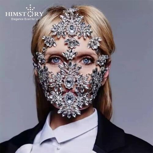 HIMSTORY Fashion Halloween Crystal Zircon Mask Jewelry for Women Mask BLING Crystal Evening Dancing Face Jewelries