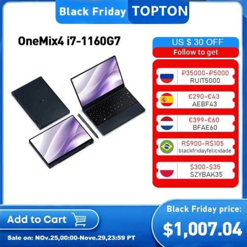 Onemix4 10.1 Inch Pocket Laptop 11th Gen Intel i7-1160G7 i5 8/16G 512/1T Thunderbolt 4 Netbook IPS Touch Screen Windows 10 WiFi6