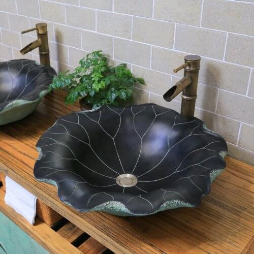 Chinese Antique Above Counter Basin Art Balcony Bathroom Shampoo Sink Round Wash Basin Cabinet Combination Wash Hand Basins
