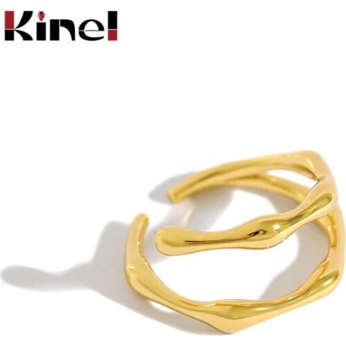 Kinel 100% 925 Sterling Silver Irregular Finger Rings for Women Adjustable Double layer Ring Wedding 18K Gold Jewelry