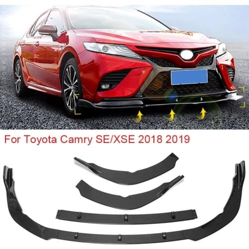 3pcs Car Front Bumper Lip Splitter Cover Trim Spoiler Diffuser Kit For Toyota Camry SE/XSE 2018 2019 Carbon Look / Glossy Black