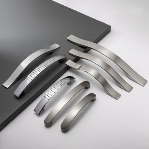 Aluminum Alloy Brushed Silver Cabinet Handles Modern Style Kitchen Door Handles Drawer Knobs Wardrobe Furniture Pulls
