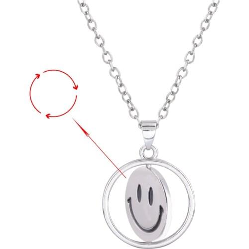Cute Smiley Crying Pendant Rotatable Double Sided Smile Face Charm Necklace for Women Men Sweater Pendant Fashion Jewelry