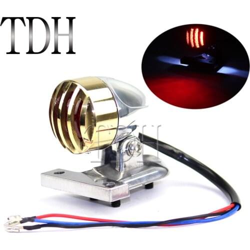 Motorcycle Bird Cage Brass Grill LED Tail Lights Chrome Mini Holder Brake Stop Light License Plate Lamp For Harley Cafe Racer