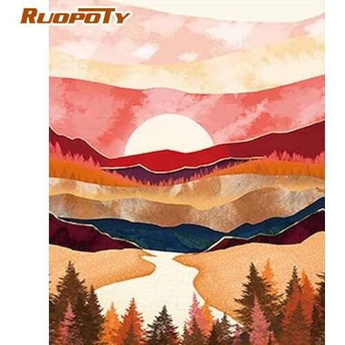 RUOPOTY 60x75cm Frame DIY Painting By Number Abstract Sunset Landscape Wall Art Picture By Numbers For Home Decors