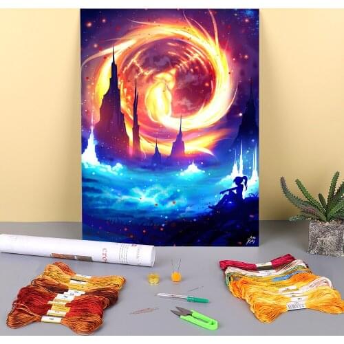 Scenery World Of Firefox Pre-Printed 11CT Cross Stitch DIY Embroidery Set DMC Threads Knitting Handiwork work Promotions