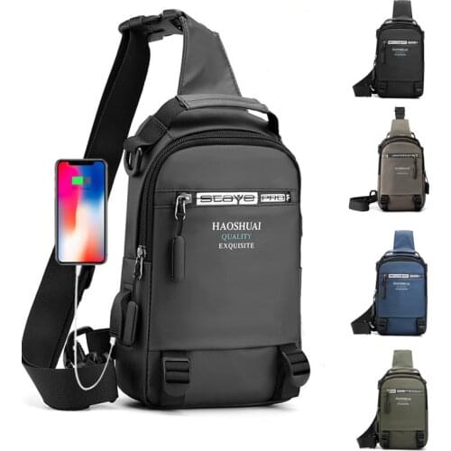 MANET Mens USB Charging Chest Bag Large Capacity Outdoor Shoulder Crossbody Bags Waterproof Backpack Male Sports Shoulder Bag