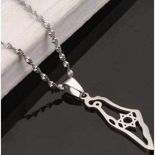 Stainless Steel The State of Israel Map Pendant Necklace Tel Aviv Jerusalem Jewish Jewelry