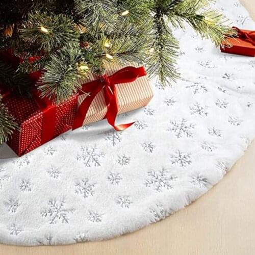 Newly Plush Christmas Tree Skirt Snowflakes Printed Tree Blanket Practical Xmas Decorations for Home Bar Party