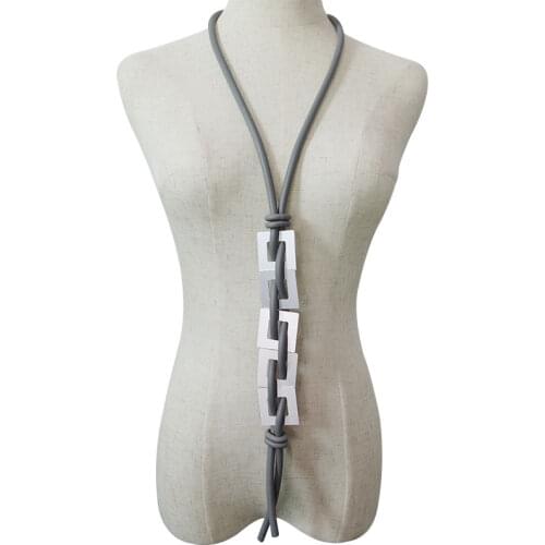YD&YDBZ New Square Pendant Long Necklace is a Simple Vintage Sweater Chain Hand-Crafted by Rubber Jewelry Designers For Women