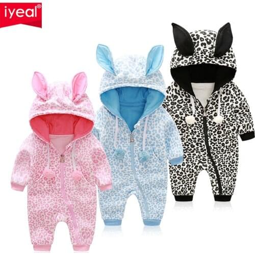 IYEAL New Arrival 2020 Spring Newborn Baby Romper Leopard print Long Sleeve Kid Baby Girl Boy Jumpsuit Hooded Infant Clothes