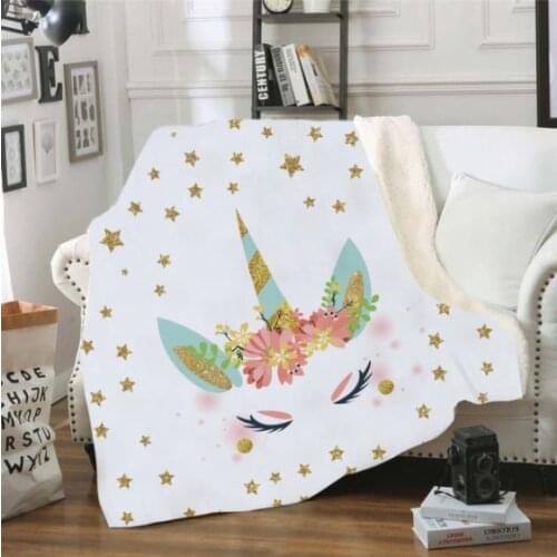 Unicorn Throw Blanket Floral Cartoon Sherpa Blanket for Kids Girl Couch Soft Plush Bedspreads Thin Quilt Drop Ship