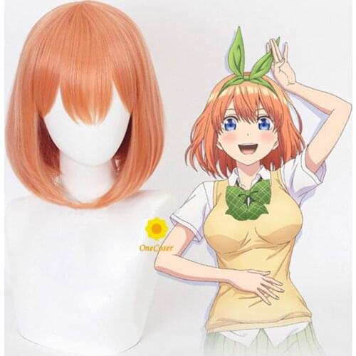 Anime The Quintessential Quintuplets Nakano Yotsuba Cosplay Short Orange Wig Synthetic Hair + Free Wig Cap Party Role Play Girls