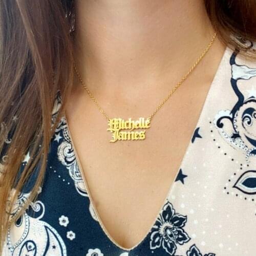 Personalized Jewelry Double Name Necklace For Women Stainless Steel Customized Old English Gothic Necklace Mothers Day Gift 2021