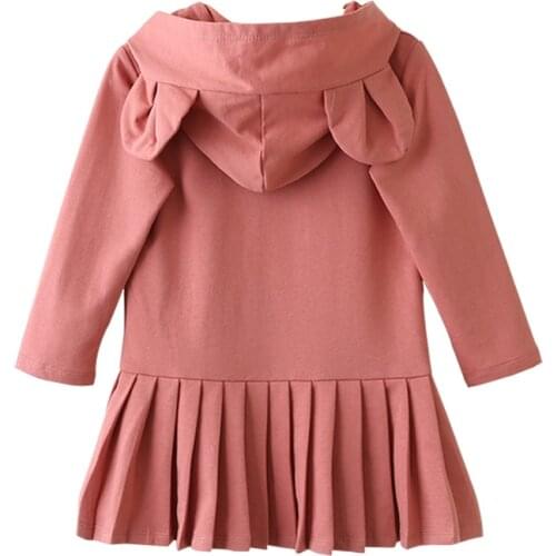Girls Dress 2021 New Spring Autumn Baby Girls Blouse Rabbit Ears Hooded Ruched Long Sleeve Children Clothing Dress Girls Clothes