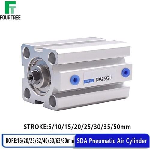 Air Cylinder SDA Series Pneumatic Compact Airtac Type 16 20 25 32 40 50 63 80mm Bore 5/10/15/20/25/30/35/40/45/50mm Stroke