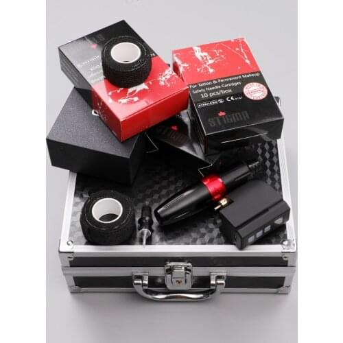 Complete Tattoo Kit Motor Pen Tattoo Machine Gun Inks Wireless Power Supply Tattoo Needles Grip Bandage Cover Transfer Box Tools