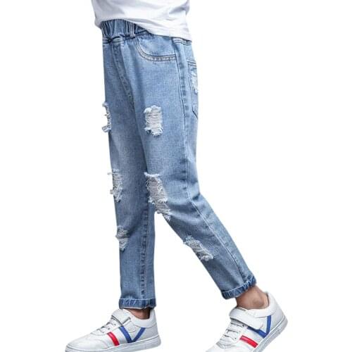 Girls Ripped Jeans Big Hole Girls Jeans Pants Spring Autumn Trousers For Children Casual Style Clothes For Girls 6 8 10 12 14