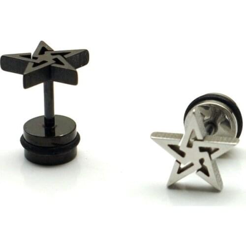 Free shipping cut star fashion earrings body piercings fake stud earring ear plugs steel black color for choice