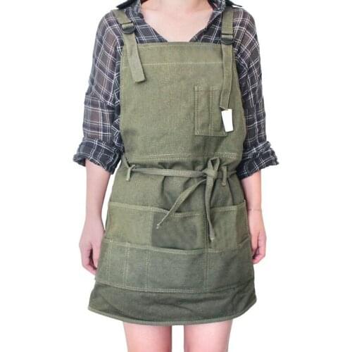 Artist Canvas Apron with Pockets Painting Apron Painter Adjustable Neck Strap Waist Ties Gardening Waxed Aprons for Women Men Ad