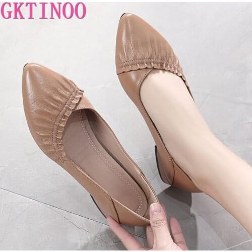 GKTINOO Brand Shoes Thick Heel Ladies Pumps Genuine Leather Pointed Toe Colorful Square Heels Party Handmade Shoes Women