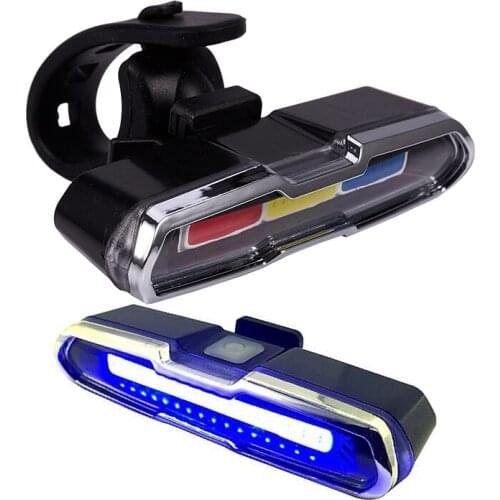 USB Rechargeable Front Rear Bicycle Light Red - White - Blue Light Color & LED Bike Tail Light Red & Blue