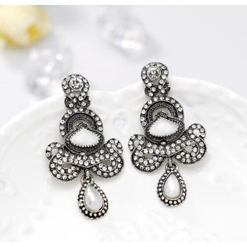 Vintage Crystal Flower Drop Earring For Women Ethnic Bride Jewelry Antique Bohemia Style Dangle Earring Bijoux BA230