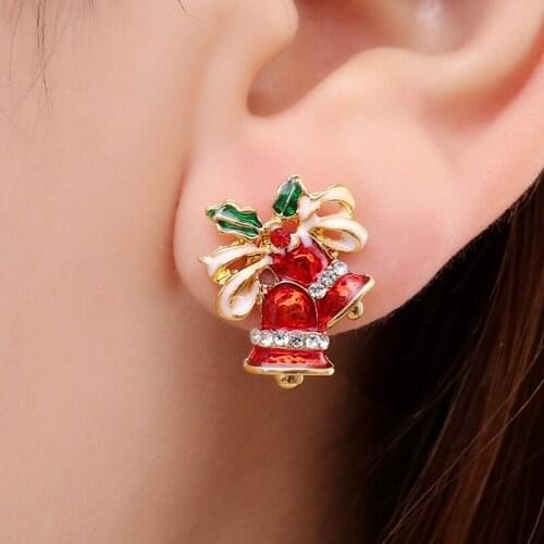 CHUNSHI EMO Hot Sell Ornaments Fashion Simple Christmas Wreath Earrings Painting Oil Bowknot Color Bell Cute Bowknot Earrings