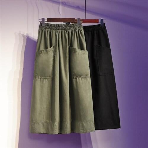 2020 New Spring Autumn Women Casual Solid Color Pleated Skirts Female Fashion Plus Size Elastic High Waist Pockets Skirts X398