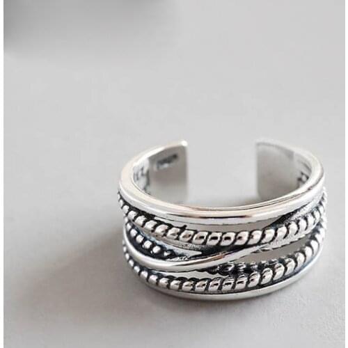 925 Sterling Silver Jewelry Vintage Multilayer Rings For Women Wedding Party Finger Open Ring Anillos jz064