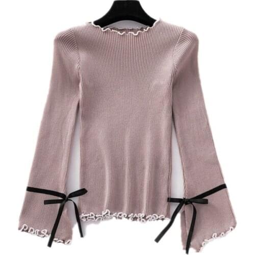 ZG1006 spring autumn 2020 new slim flared sleeve pullover womens fashion sweater cheap wholesale